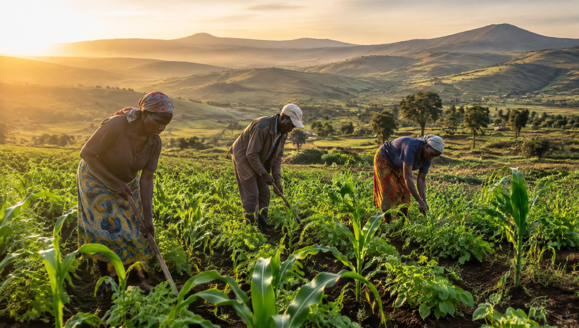 Smallholder farmers tending maize and beans in the Rift Valley hills