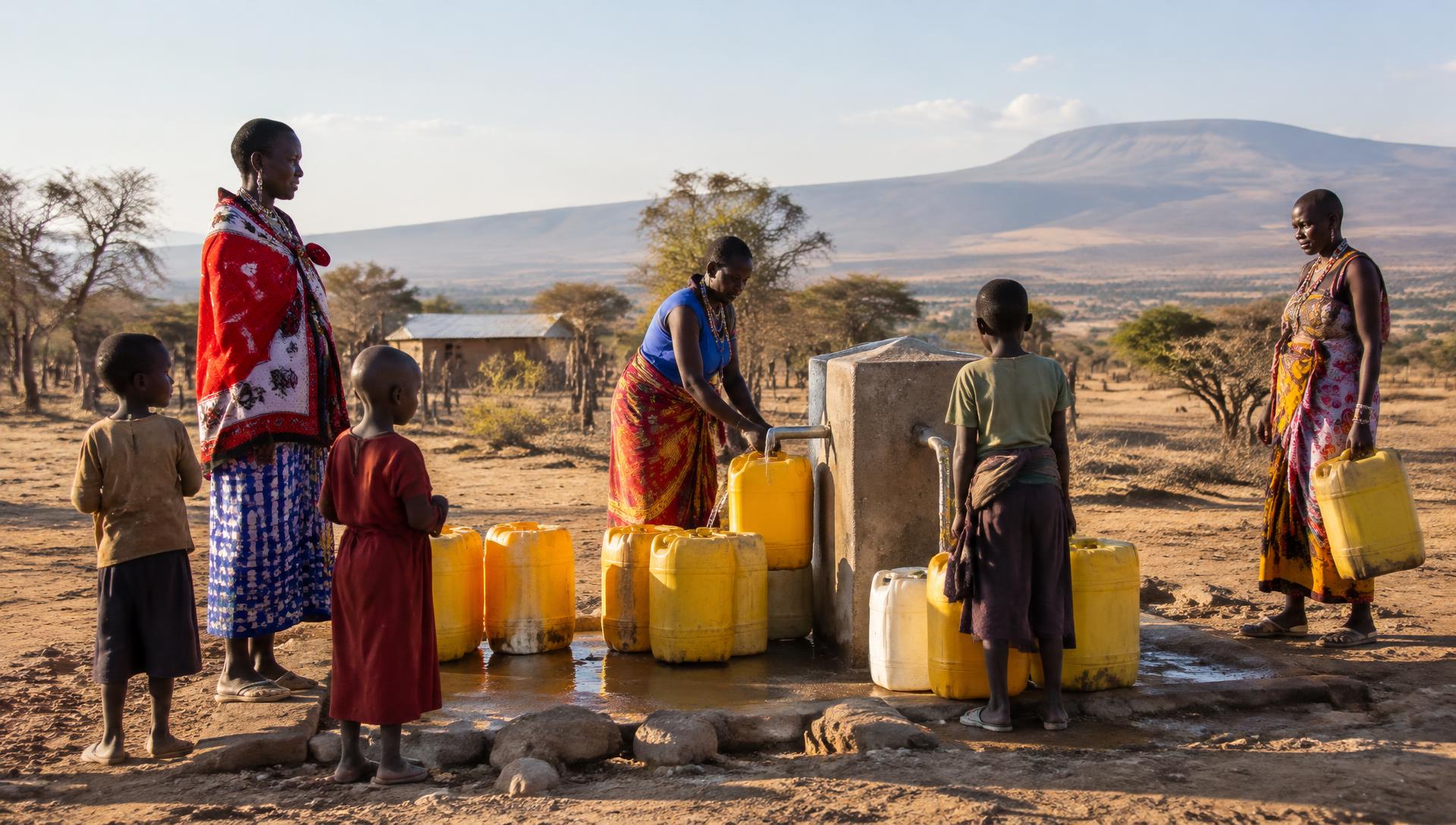 Families collecting clean water from a community water point